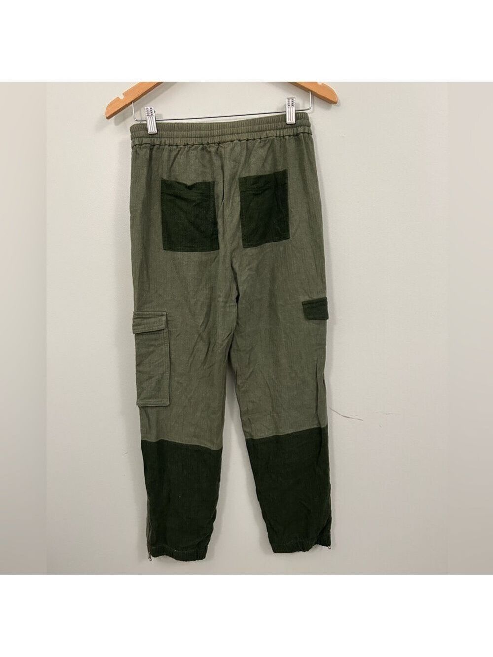 J Crew Tie Waist Linen Blend Cargo Pant Size 0 Green Colourblock - Picture 3 of 6